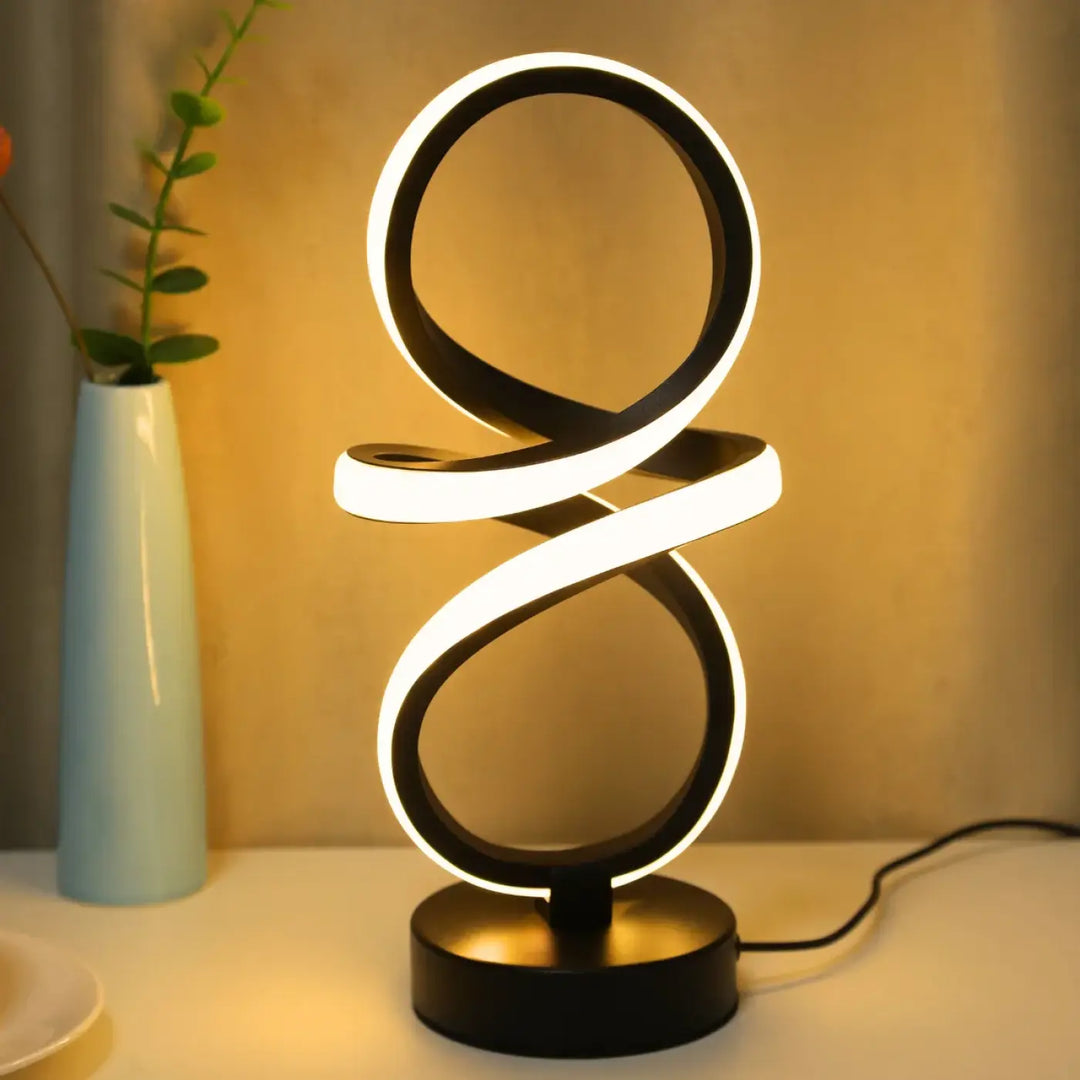 Lampe de table creaspi noire led moderne avec design spiralé lumineux pour un éclairage de table spiral design