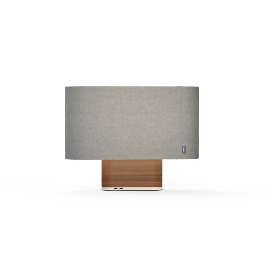 Lampe de table Belmont, abat-jour gris argenté et socle en noyer