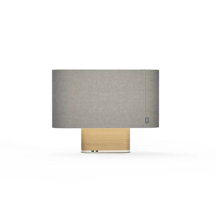Lampe de table Belmont, abat-jour gris argenté et socle en chêne