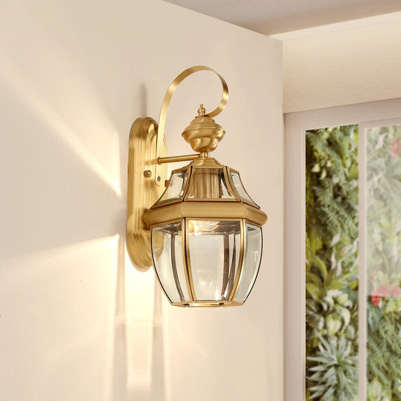 Lanterne Extérieure Dorée Au Style Rétro Hexagonale