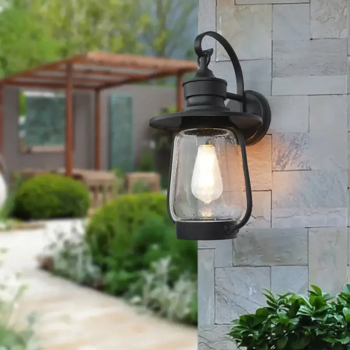 Luminaire Extérieure Métal Noir Et Verre Bullé Élégante