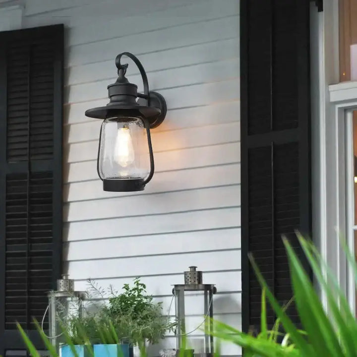 Luminaire Extérieure Métal Noir Et Verre Bullé Élégante