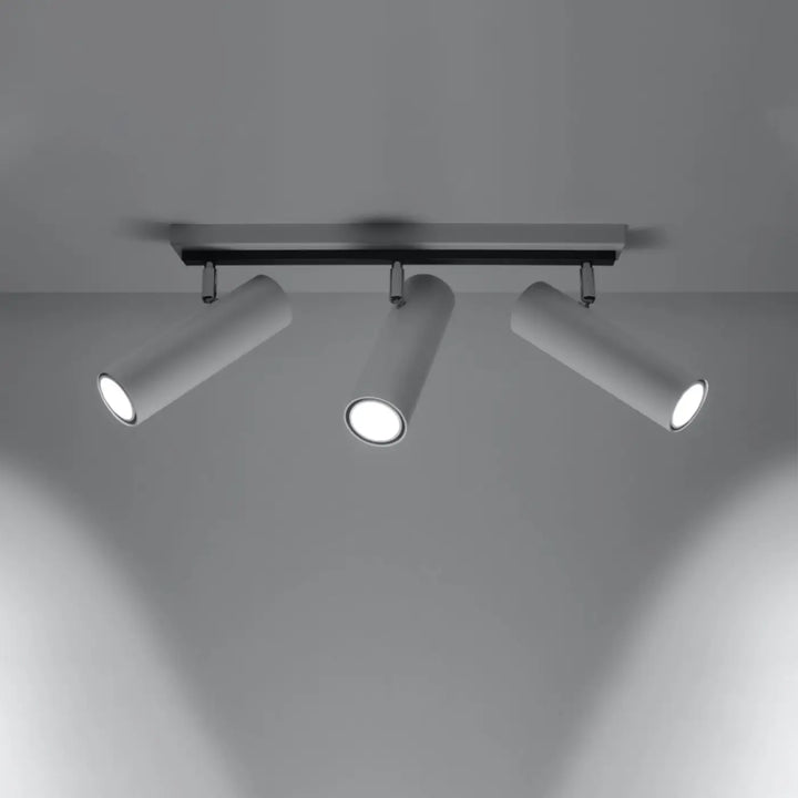Luminaire plafonnier direzione 3 blanc avec spot cylindrique mat blanc réglable sur barre noire pour plafond minimaliste