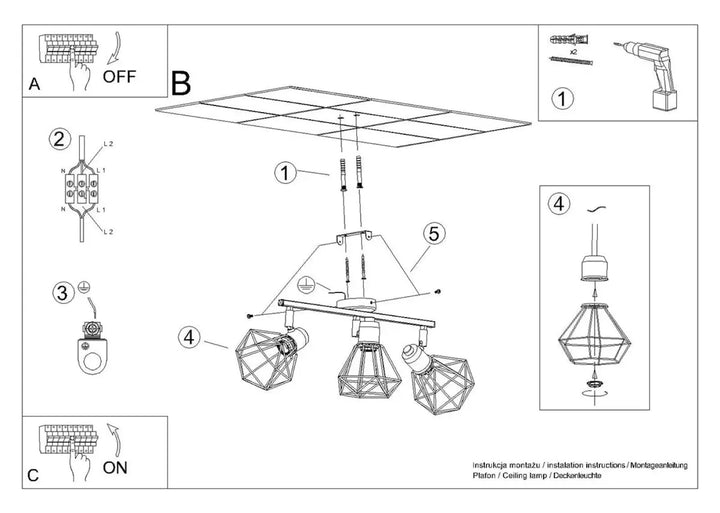 Luminaire plafonnier série artemis blanc avec trois abat-jour géométriques ajustables créant une atmosphère intime