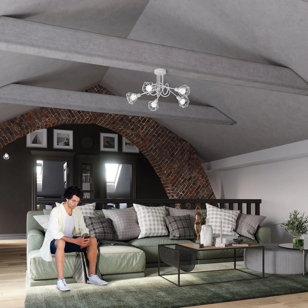 Luminaire plafonnier série artemis blanc avec bras multiples et sphères lumineuses pour atmosphère intime