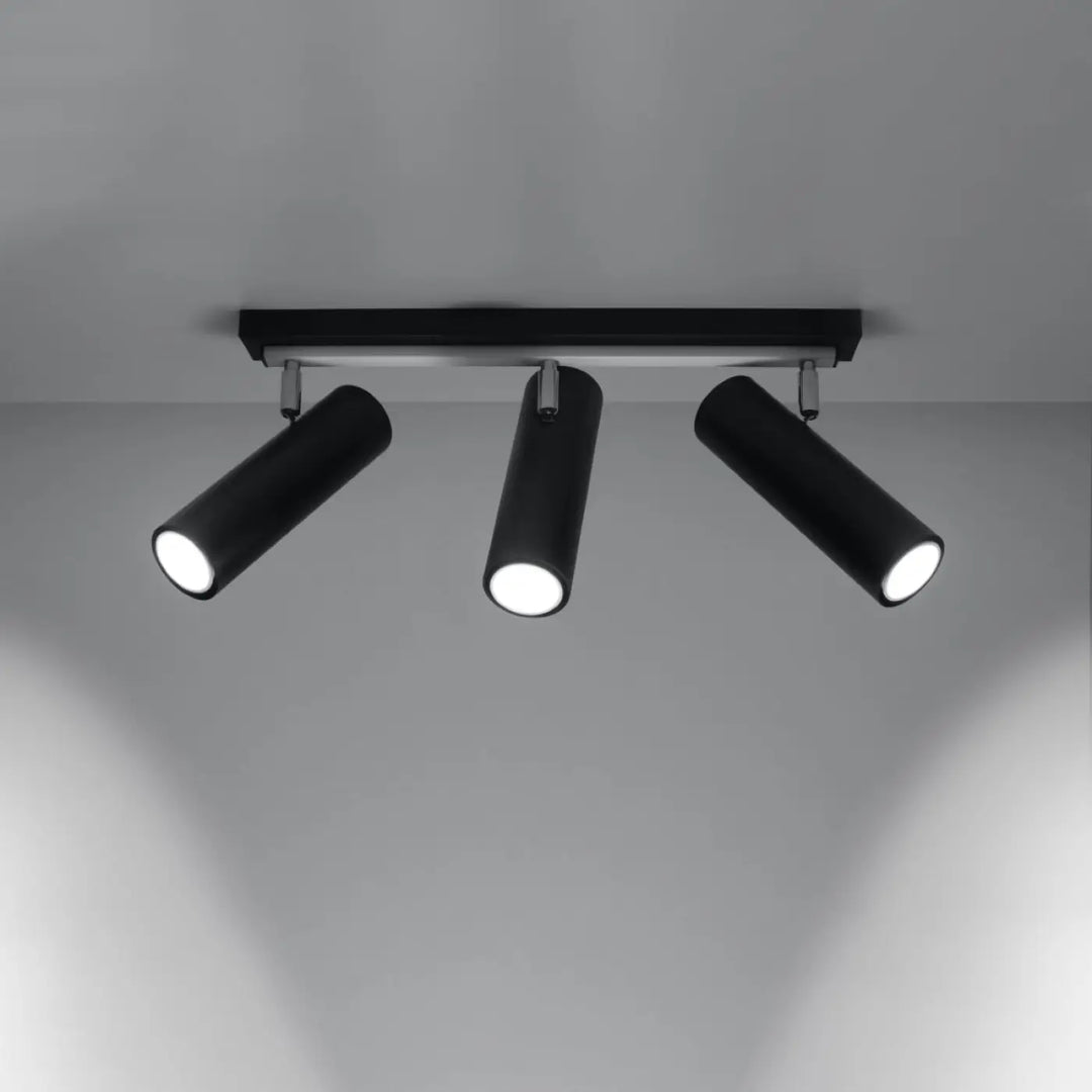 Luminaire plafonnier direzione 3 noir avec spot cylindrique réglable pour éclairage élégant plafond minimaliste
