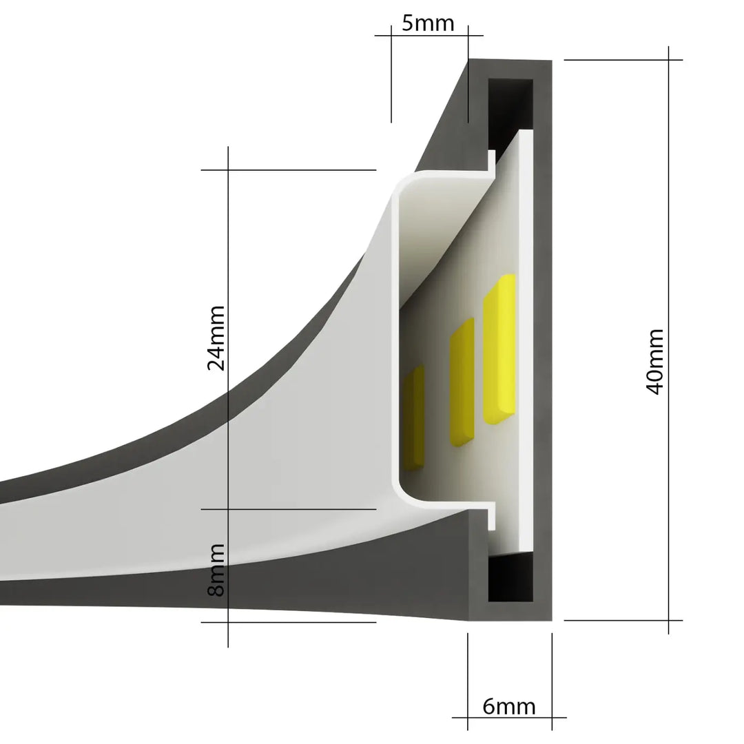 Led strip gris et blanc avec modules led rectangulaires jaunes intégré au plafonnier rio 55 4000k doré pour efficacité lumineuse élevée