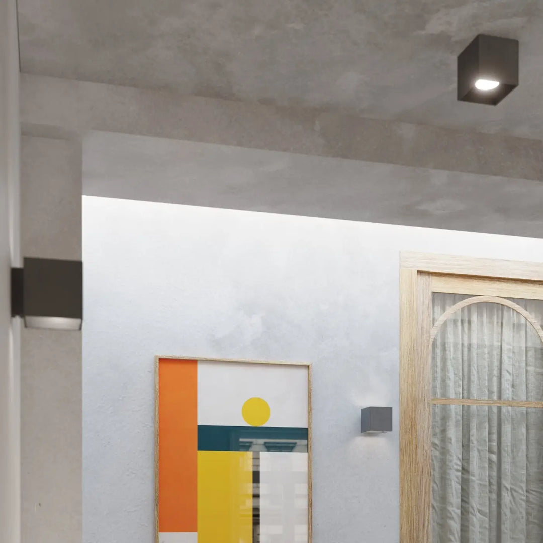 Plafonnier suspendu quad anthracite en bois naturel pour une magnifique décoration intérieure moderne
