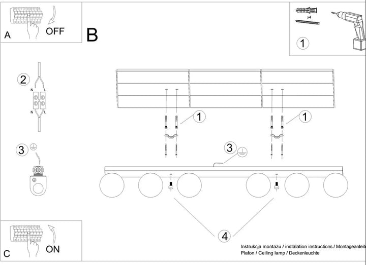 Plafon yoli 6 blanc avec luminaire plafonnier linéaire et multiples ampoules circulaires classe à part