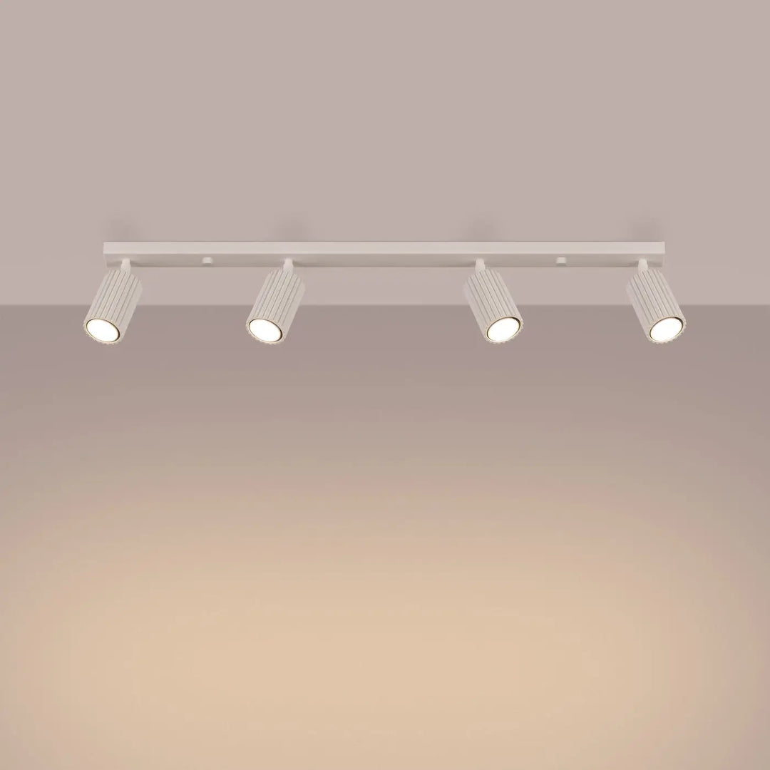 Plafonnier karbon 4l beige avec quatre ampoules gu10 interchangeables en design minimaliste et finition cylindrique ribbée