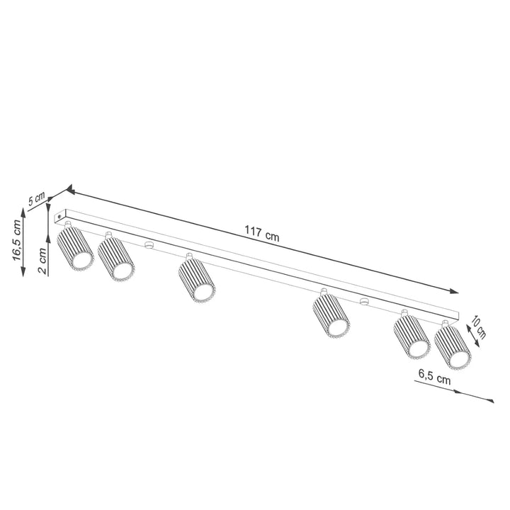 Luminaire plafonnier karbon allie beige en métal argenté avec cinq têtes cylindriques à ampoules gu10 interchangeables design minimaliste