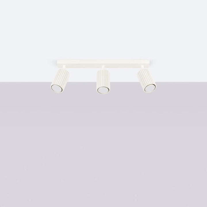 Luminaire plafonnier karbon 3l beige avec design minimaliste et ampoules gu10 interchangeables blanc et cylindriques
