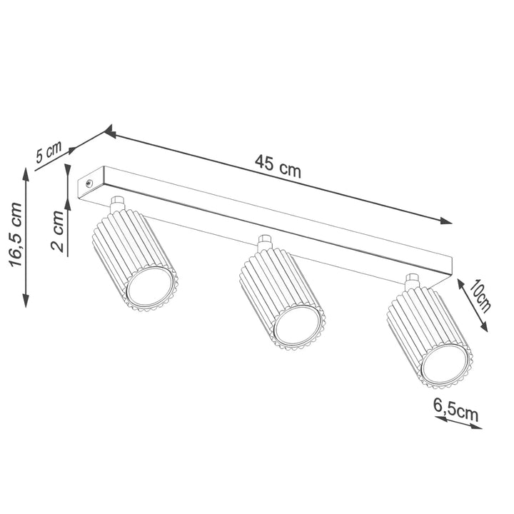 Luminaire plafonnier karbon 3l beige avec trois ampoules gu10 interchangeables design minimaliste et cylindres rainurés