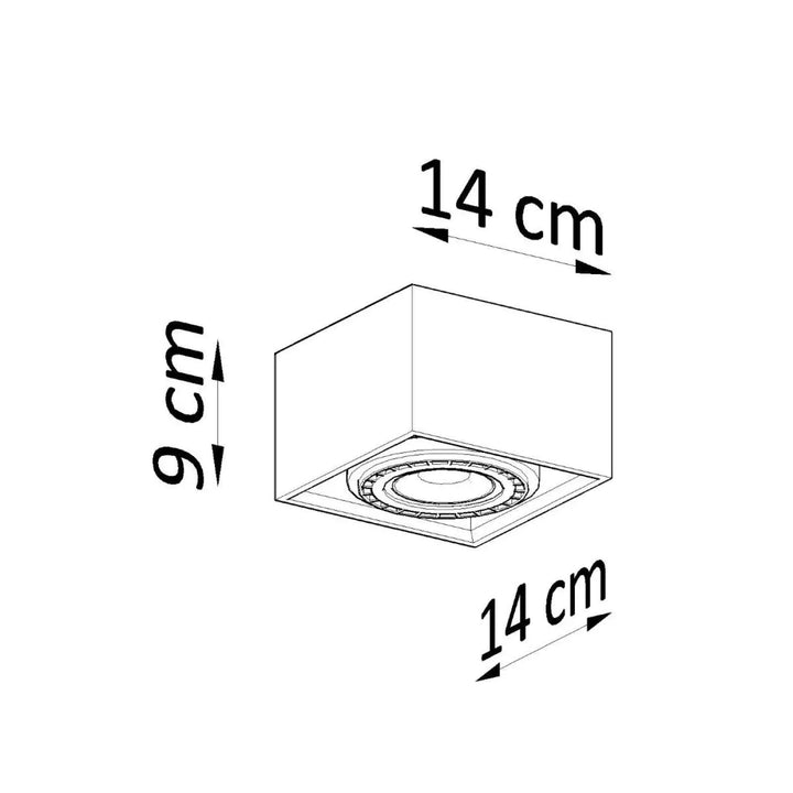 Luminaire plafond quatro béton avec encastré carré 14 cm x 9 cm et anneau intérieur circulaire sentez mieux