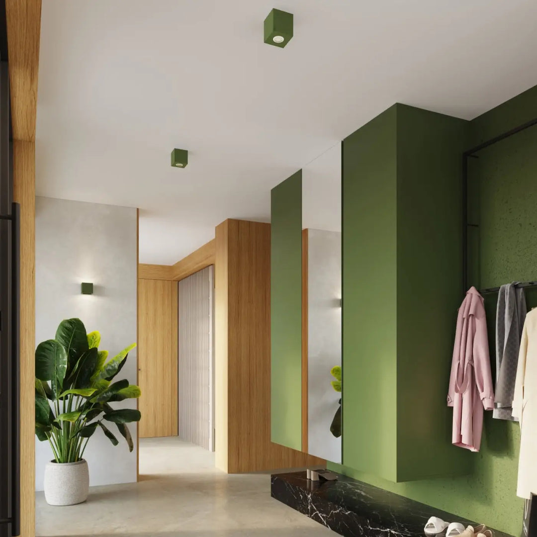 Plafonnier quad en béton vert olive avec forme originale pour une applique murale moderne et élégante