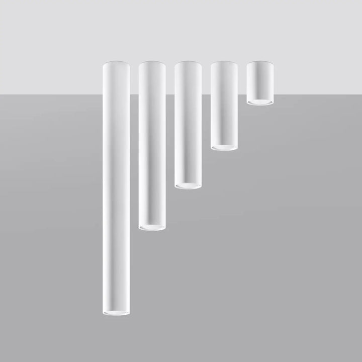 Set de cinq plafonniers lagos blanc cylindriques avec abat-jours en verre dépoli pour une élégance moderne et lumière fonctionnelle