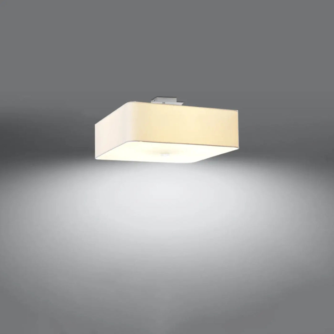 Luminaire plafonnier lampe lokko avec contour distinct et abat-jour en tissu beige classique et fixation métallique blanche