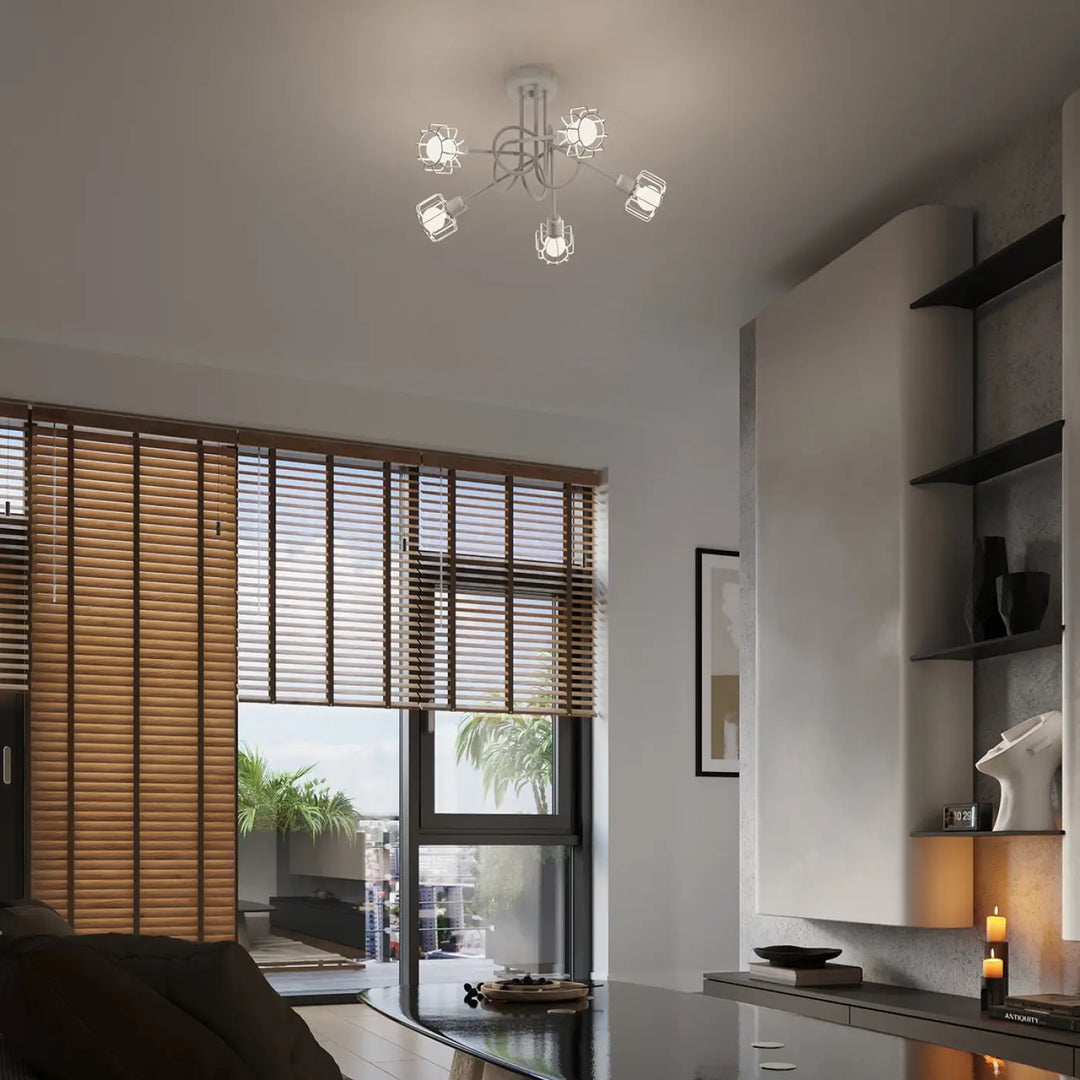 Luminaire plafonnier beluci 2 blanc avec cinq spots réglables en métal minimaliste style loft et collection beluci