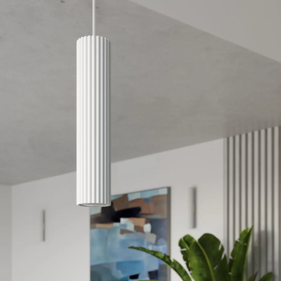 Luminaire plafonnier karbon allie blanc cylindre avec rainures verticales ampoules gu10 interchangeables