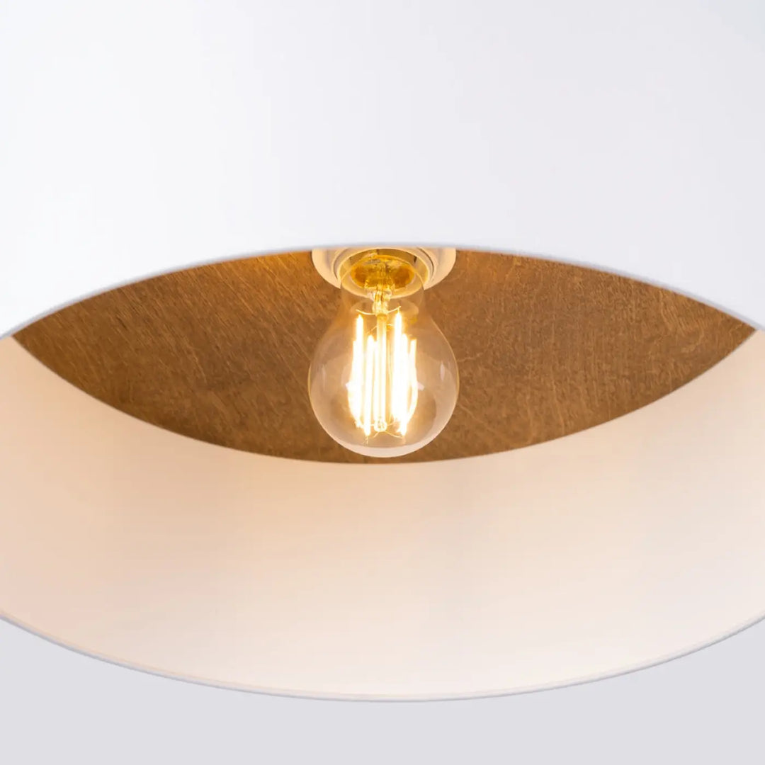 Plafonnier telesto blanc design minimaliste avec abat-jour en tissu blanc et intérieur doré combinaison parfaite