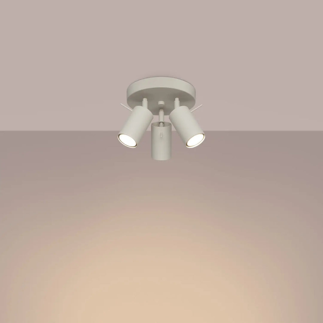 Plafonnier lampe ring beige avec trois projecteurs cylindriques ajustables pour un éclairage flexible minimalisme moderne