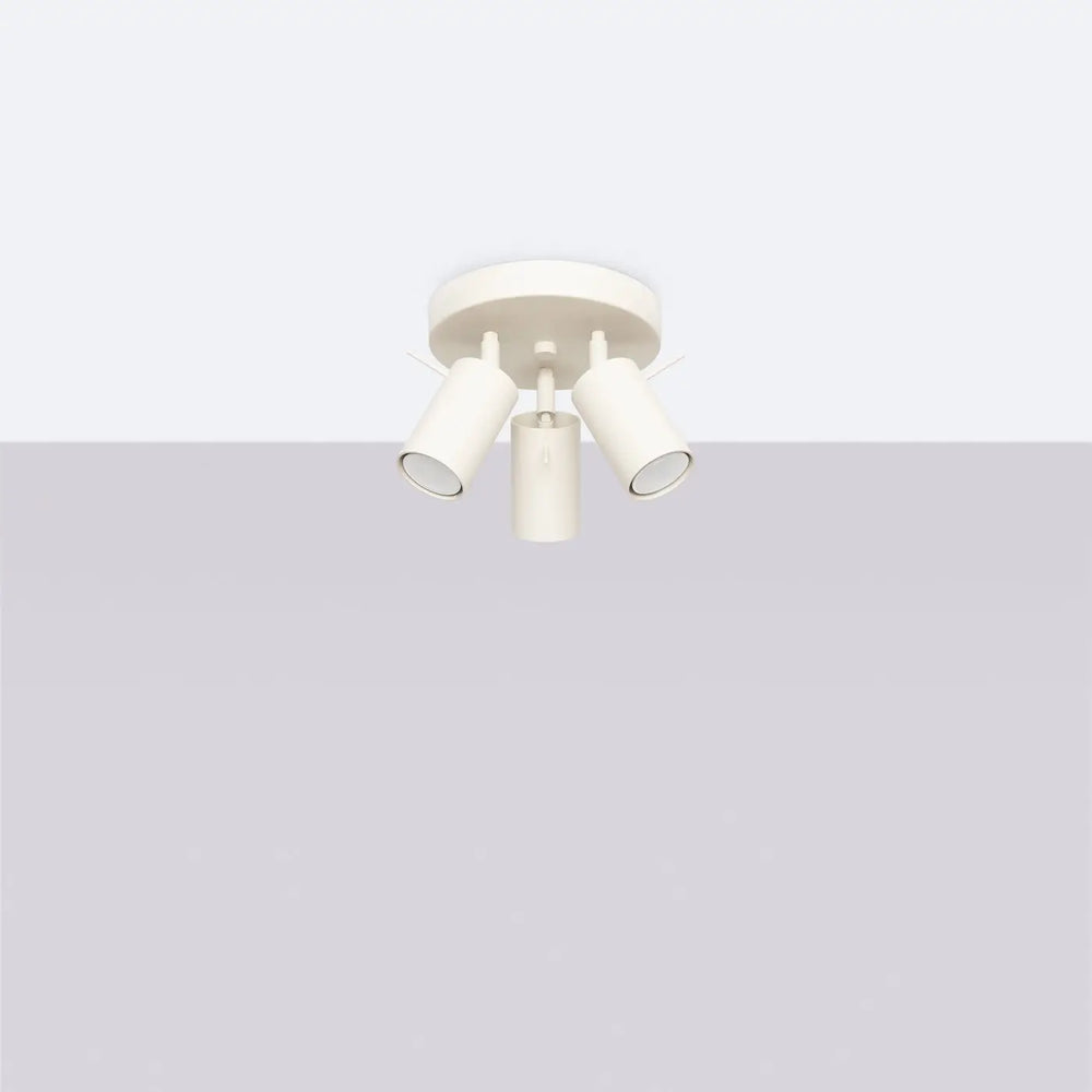 Lampe ring plafonnier beige avec trois têtes ajustables pour un éclairage flexible et minimalisme moderne