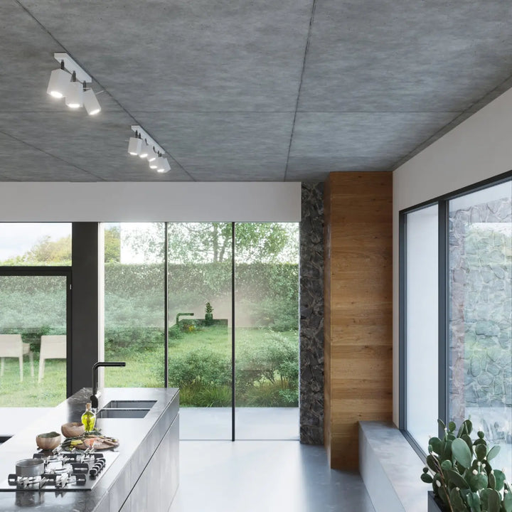 Luminaire plafonnier moderne merida 4 blanc avec spots merida en acier inoxydable pour diriger précisément la lumière