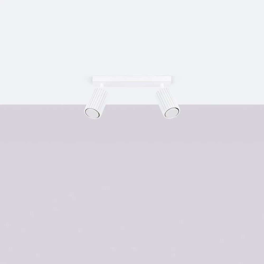 Plafonnier karbon blanc avec double tête et lentilles cylindriques rainurées pour ampoules gu10 interchangeables design minimaliste