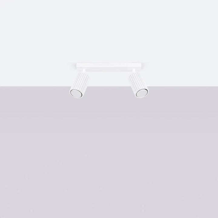 Plafonnier karbon blanc avec double tête et lentilles cylindriques rainurées pour ampoules gu10 interchangeables design minimaliste