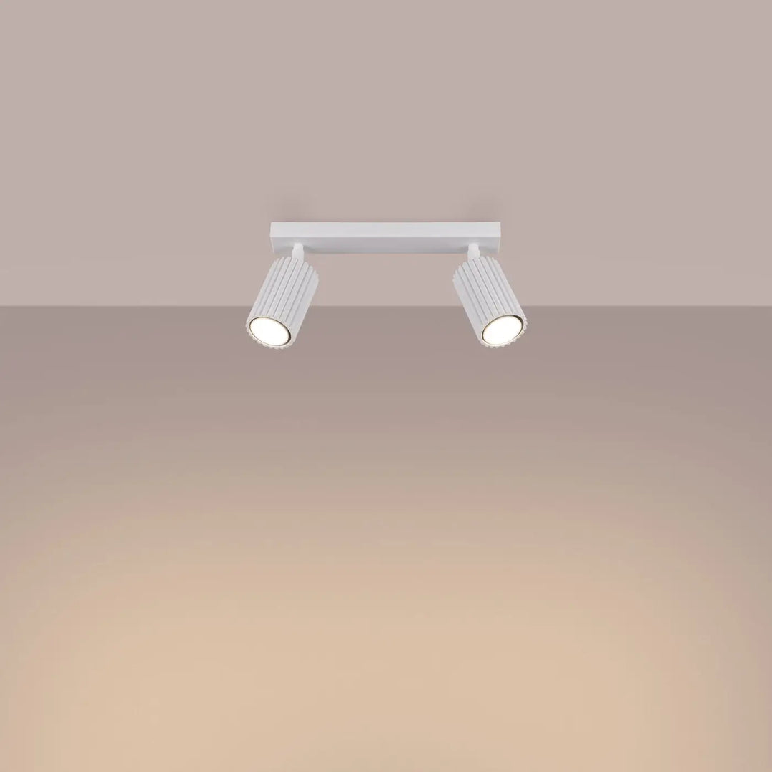 Plafonnier karbon 2 blanc avec deux têtes cylindriques rainurées et ampoules gu10 interchangeables design minimaliste