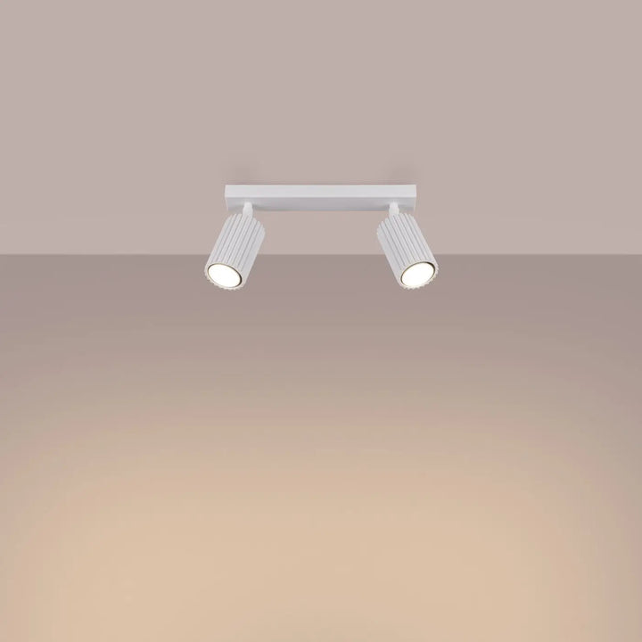 Plafonnier karbon 2 blanc avec deux têtes cylindriques rainurées et ampoules gu10 interchangeables design minimaliste