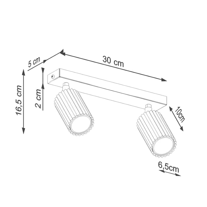 Plafonnier karbon design minimaliste blanc avec ampoules gu10 interchangeables et têtes cylindriques nervurées