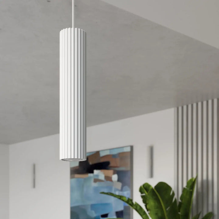 Luminaire plafonnier karbon 10 blanc avec ampoules gu10 interchangeables design minimaliste à rainures verticales