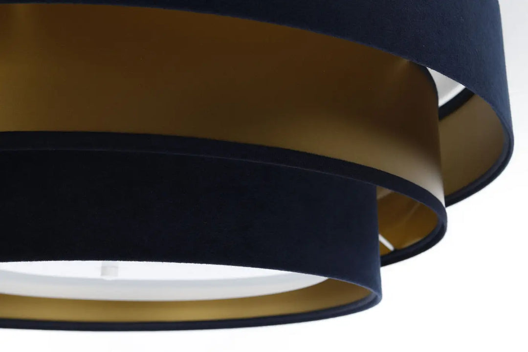 Luminaire plafonnier bleu marine triniti elegant avec abat-jour moderne en velours bleu et tissu doré concentrique