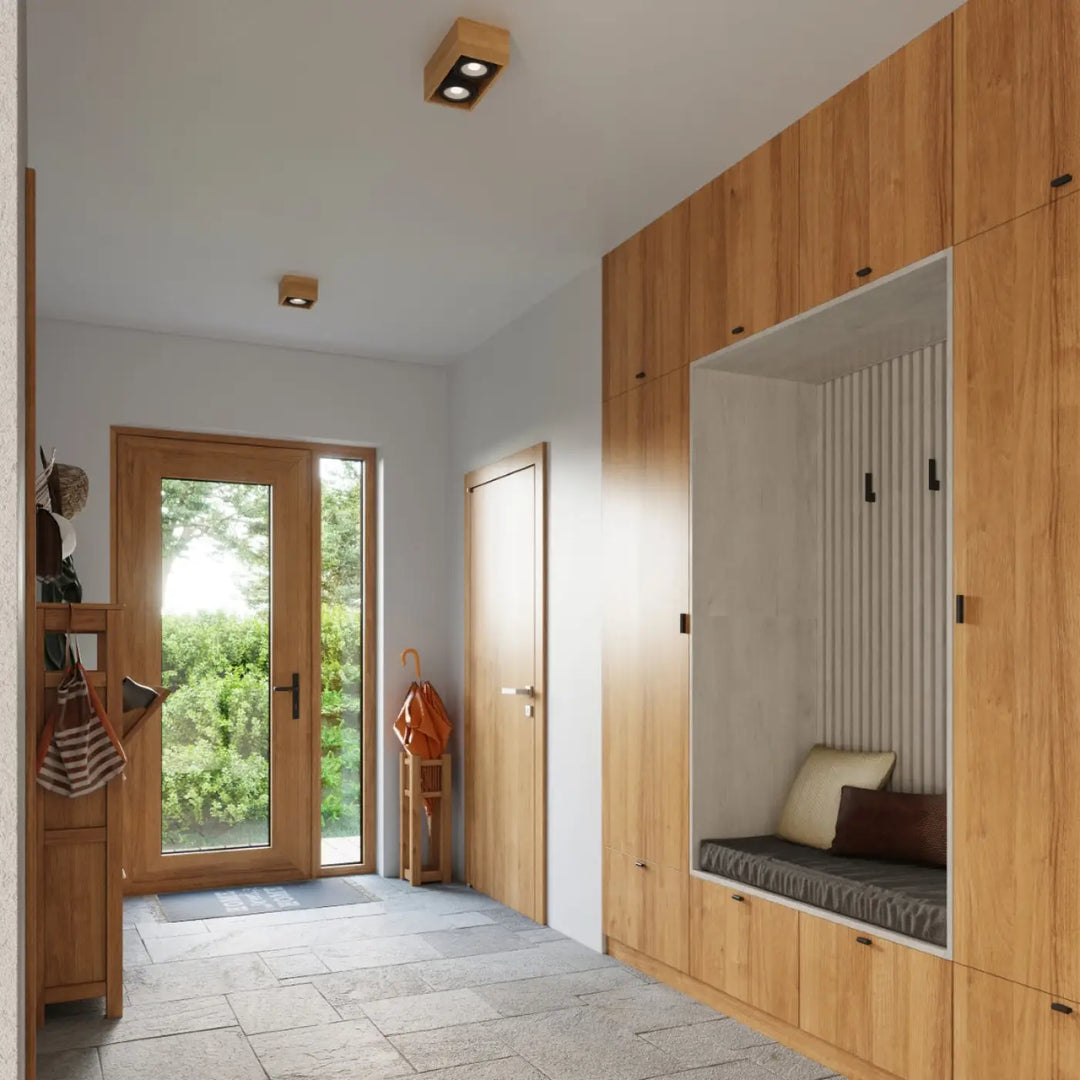 Luminaire plafonnier bois quatro naturel avec deux ampoules circulaires pour plafond quatro sentez mieux