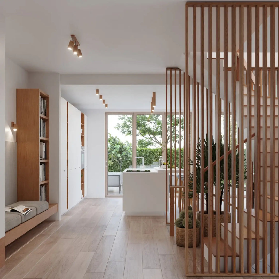 Luminaire plafonnier zeke 30 en bois chêne avec lattes verticales natural fini, s’intégrera parfaitement style loft