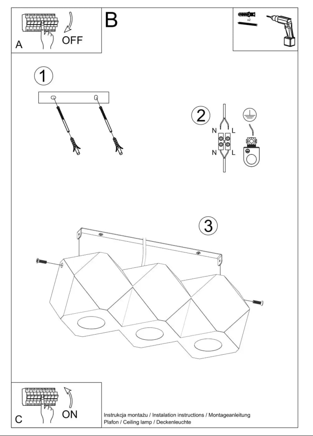 Diagramme d installation plafond lampe woody bois naturel style loft avec supports et connexions électriques visibles