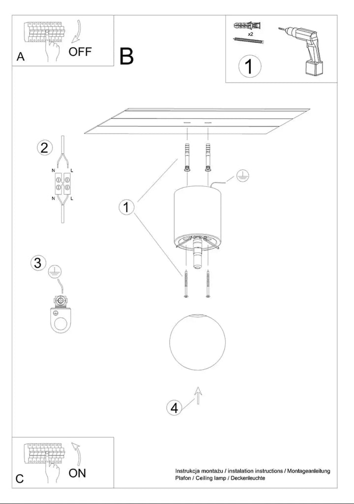 Luminaire plafonnier boomo 12 avec globe en verre dépoli et support métallique dans un style raffiné minimalisme scandinave