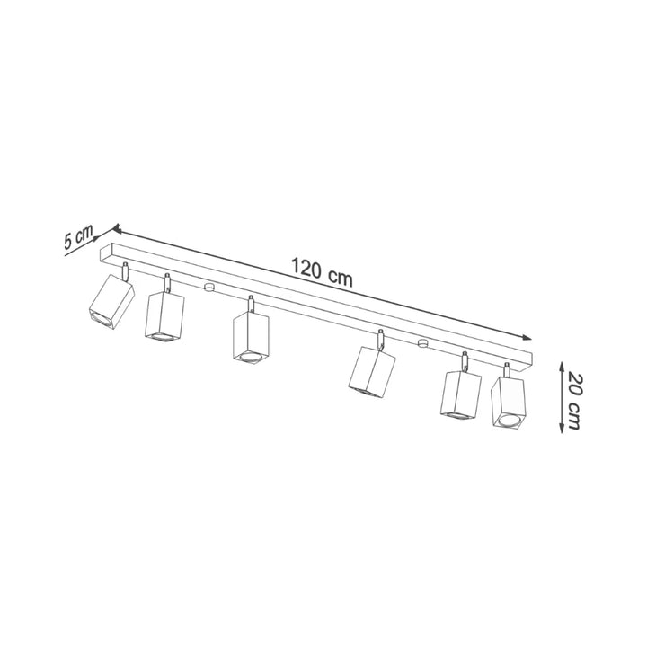 Luminaire plafonnier lampe keke 6 en chêne avec cinq spots rectangulaires ajustables style loft bois s’intégrera parfaitement