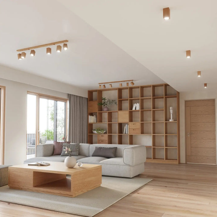 Luminaire plafonnier lampe keke en bois clair chêne avec spots réglables s’intégrera parfaitement au style loft