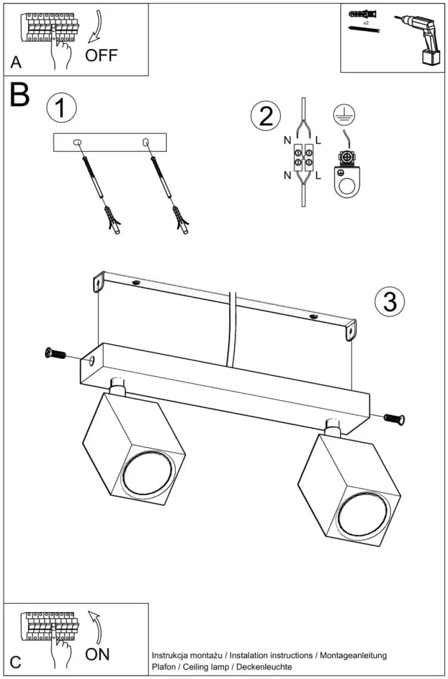 Luminaire plafonnier lampe keke 2 en métal argenté avec deux spots cubes design style loft bois s’intégrera parfaitement