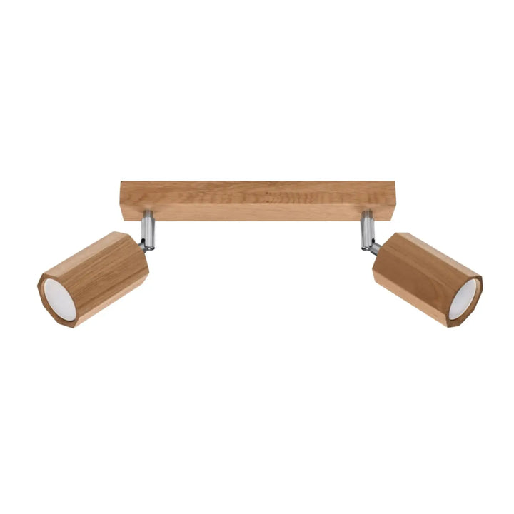 Plafonnier zeke 2 en finition chêne avec spots cylindriques réglables et accents chrome lampe zeke bois s’intégrera parfaitement