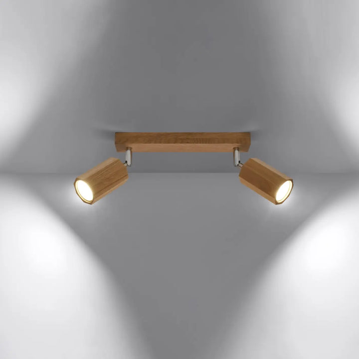 Plafonnier zeke en bois chêne avec deux spots cylindriques ajustables lampe zeke bois s’intègrera parfaitement