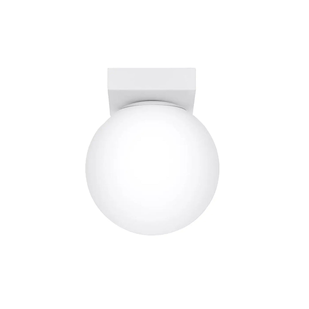 Plafon yoli classe à part plafonnier led blanc sphérique mat avec platine carrée pour fixation au plafond