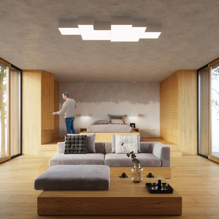 Luminaire plafonnier horus 35 blanc avec éclairage polyvalent en forme riche pour un plafonnier carré moderne