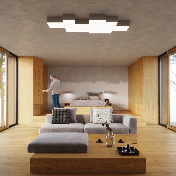 Luminaire plafonnier horus 35 gris avec plafonnier carré et forme riche pour éclairage polyvalent moderne