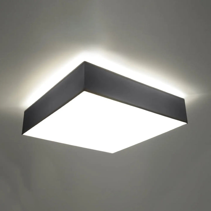 Luminaire plafonnier gris allumé, vue rapprochée