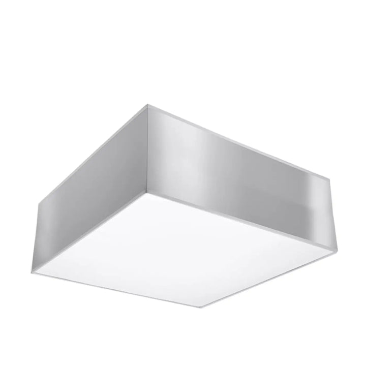 Plafonnier carré horus gris avec cadre métallique argenté et panneau en verre diffusant blanc pour éclairage polyvalent