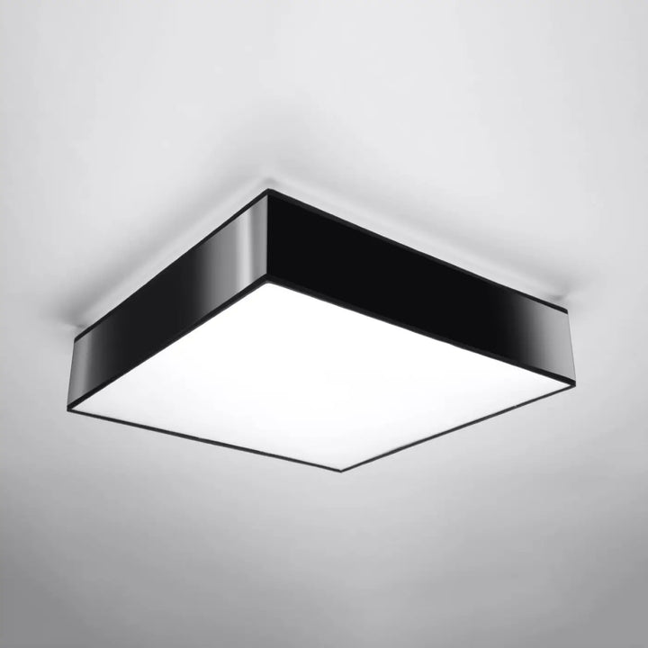 Luminaire plafonnier horus 45 noir avec plafonnier carré en métal brossé et éclairage polyvalent à forme riche