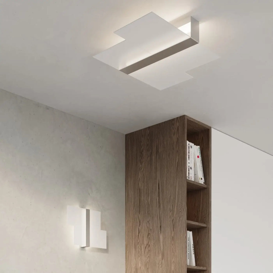 Luminaire plafonnier massimo chrome avec verre blanc met, design géométrique moderne pour chambre à coucher fonctionnelle